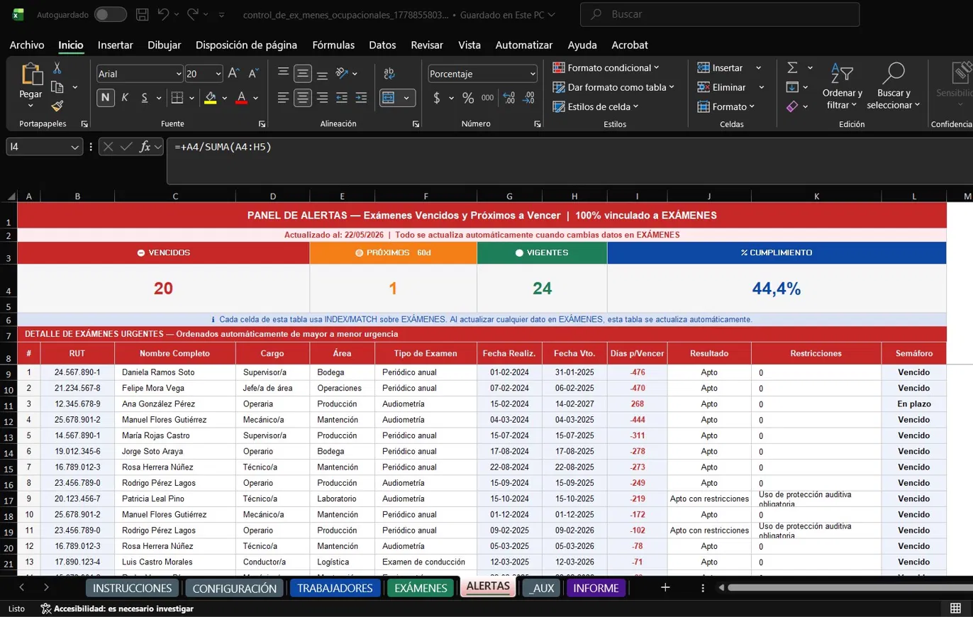 Plantilla Excel Control Exámenes Ocupacionales